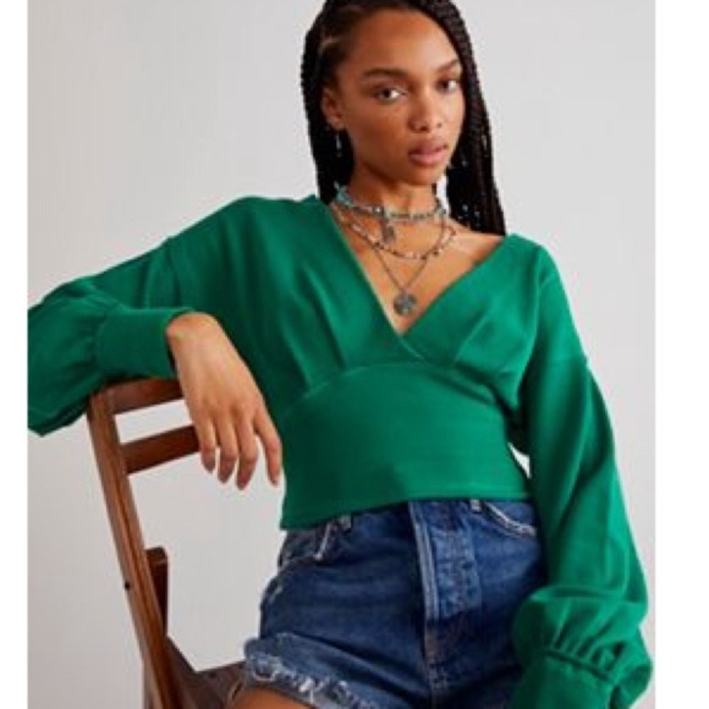 We The Free Green V-Neck Crop Top